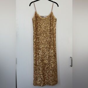 Zara Gold Sequin Midi Dress